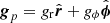 $ {\boldsymbol{g}}_{p}=g_{\mathrm{r}} \hat{{\boldsymbol{r}}} + g_{\mathrm{\phi}} \hat{{\boldsymbol{\phi}}} $