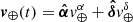 $ {\boldsymbol{v}}_\oplus(t) = \boldsymbol{\hat{\alpha}}\mathit{v}_{\oplus}^\alpha + \boldsymbol{\hat{\delta}}\mathit{v}_\oplus^\delta $
