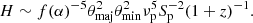 $$ \begin{aligned} H\sim f(\alpha )^{-5} \theta _{\rm maj}^{2} \theta _{\rm min}^{2} \nu _{\rm p}^{5} S_{\rm p}^{-2} (1 + z)^{-1} . \end{aligned} $$