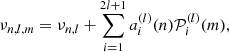 $$ \begin{aligned} \nu _{n,l,m} = \nu _{n,l} + \sum _{i=1}^{2l+1} a_i^{(l)}(n) \mathcal{P} _i^{(l)}(m), \end{aligned} $$