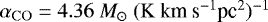 $\alpha_{\rm{CO}} = 4.36 \ M_{\odot} \ (\rm{ K} \ \textrm{km} \ \textrm{s}^{-1} \textrm{pc}^2)^{-1}$