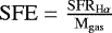 $\rm{SFE} = \frac{\rm{SFR}_{\textrm{H}{\alpha}}}{{M}_{\rm{gas}}}$