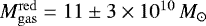 $M^{\rm{red}}_{\rm{gas}} = 11 \pm 3 \times 10^{10} \,M_{\odot}$