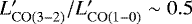 $L'_{\rm{CO(3-2)}}/L'_{\rm{CO(1{-}0)}} \sim 0.5$