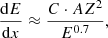 $$ \begin{aligned} \frac{\mathrm{d}E}{\mathrm{d}x} \approx \frac{C \cdot AZ^2}{E^{0.7}} , \end{aligned} $$