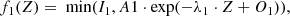 $$ \begin{aligned} f_1(Z)=\text{ min}(I_1,A1\cdot \exp (-\lambda _1 \cdot Z + O_1)) ,\end{aligned} $$