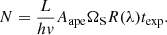 $$ \begin{aligned} N = \frac{L}{h{ v}}A_{\rm ape}\Omega _{\rm S}R({\lambda })t_{\rm exp}. \end{aligned} $$