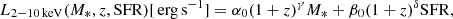 $$ \begin{aligned} {L}_{2-10\,\mathrm{keV} }(M_*,z,\mathrm{SFR})[\,\mathrm{erg} \,\mathrm{s} ^{-1}]=\alpha _0(1+z)^\gamma M_*+\beta _0(1+z)^\delta \mathrm{SFR}, \end{aligned} $$
