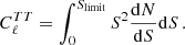 $$ \begin{aligned} C_\ell ^{TT} = \int _0^{S_{\rm limit}} {S^2 \frac{\mathrm{d}N}{\mathrm{d}S} \mathrm{d}S} \,. \end{aligned} $$