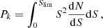 $$ \begin{aligned} P_{k} = \int _0^{S_{\rm lim}} S^2 \frac{\mathrm{d}N}{\mathrm{d}S} \mathrm{d}S\,, \end{aligned} $$