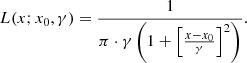 $$ \begin{aligned} L(x; x_{0},\gamma )=\frac{1}{\pi \cdot \gamma \left(1+\left[\frac{x-x_{0}}{\gamma }\right]^{2}\right)}. \end{aligned} $$