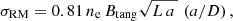 $$ \begin{aligned} \sigma _{\rm RM} = 0.81\,n_{\rm e}\,B_{\rm tang} \sqrt{L\,a\,} \,\, (a/D)\, , \end{aligned} $$