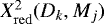 $X_{\mathrm{red}}^2(D_k, M_j)$