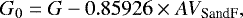 \begin{equation*}G_{0} = G - 0.85926 \times AV_{\textrm{SandF}}, \end{equation*}