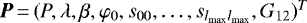 ${\vec P}\,{=}\,(P, \lambda, \beta, \varphi_0, s_{00},\ldots,s_{l_{\textrm{max}}l_{\textrm{max}}}, G_{12})^T$