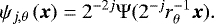 \begin{equation*} \psi_{j, \theta}\left(\vec{x}\right) = 2^{-2j}\Psi(2^{-j}r_{\theta}^{-1}\vec{x}). \end{equation*}