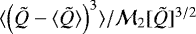 $\langle \left(\tilde{Q} - \langle \tilde{Q}\rangle\right)^3 \rangle / \mathcal{M}_2[\tilde{Q}]^{3/2}$