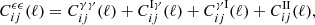 $$ \begin{aligned} C^{\epsilon \epsilon }_{ij}(\ell ) = C^{\gamma \gamma }_{ij}(\ell )+C^\mathrm{I\gamma }_{ij}(\ell )+C^{\gamma \mathrm I}_{ij}(\ell )+C^\mathrm{II}_{ij}(\ell ) , \end{aligned} $$