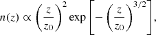 $$ \begin{aligned} n(z) \propto \left( \frac{z}{z_0} \right)^2 \exp {\left[ - \left( \frac{z}{z_0} \right)^{3/2} \right]}, \end{aligned} $$