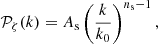 $$ \begin{aligned} \mathcal{P} _{\rm \zeta }(k) = A_{\rm s} \left(\frac{k}{k_0}\right)^{n_{\rm s}-1}, \end{aligned} $$