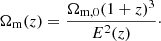 $$ \begin{aligned} \Omega _{\rm m}(z) = \frac{\Omega _{\rm m,0}(1+z)^3}{E^2(z)}\cdot \end{aligned} $$