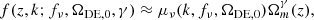 $$ \begin{aligned} f(z, k; f_\nu , \Omega _{\mathrm{DE} ,0}, \gamma ) \approx \mu _\nu (k,f_{\nu }, \Omega _{\mathrm{DE} ,0})\Omega _{m}^{\gamma }(z), \end{aligned} $$