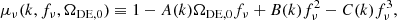$$ \begin{aligned} \mu _\nu (k,f_{\nu },\Omega _{\mathrm{DE} ,0}) \equiv 1-A(k)\Omega _{\mathrm{DE} ,0}f_{\nu }+B(k)f_{\nu }^{2}-C(k)f_{\nu }^{3}, \end{aligned} $$