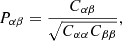 $$ \begin{aligned} P_{\alpha \beta }=\frac{C_{\alpha \beta }}{\sqrt{C_{\alpha \alpha }C_{\beta \beta }}}, \end{aligned} $$