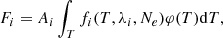 $$ \begin{aligned} F_i=A_i\int _{T} f_i(T,\lambda _i,N_e)\varphi (T) \mathrm{d}T , \end{aligned} $$