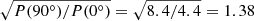 $ \sqrt{P(90^{\circ })/P(0^{\circ })}=\sqrt{8.4/4.4}=1.38 $