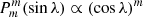 $ P_m^m(\sin\lambda) \propto (\cos\lambda)^m $