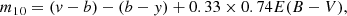 $$ \begin{aligned} {m_1}_0 = ({ v}-b) - (b-{ y}) + 0.33 \times 0.74E(B-V), \end{aligned} $$