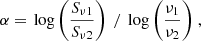 $$ \begin{aligned} \alpha = \left. \log \left( \frac{S_{\nu 1}}{S_{\nu 2}} \right)\ /\ \log \left( \frac{\nu _1}{\nu _2} \right) \right., \end{aligned} $$