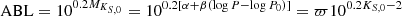 $$ \begin{aligned}&\mathrm{ABL}=10^{0.2 M_{K_{S,0}}}=10^{0.2[\alpha +\beta (\log P- \log P_0)]}=\varpi 10^{0.2K_{S,0}-2} \end{aligned} $$
