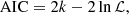 $$ \begin{aligned} \mathrm{AIC}=2k - 2\ln {\mathcal{L} }, \end{aligned} $$
