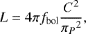 \begin{equation*}L = 4 \pi f_{\textrm{bol}} \frac{C^{2}}{{\pi_{P}}^{2}}, \end{equation*}