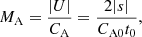 $$ \begin{aligned} M_{\rm A}=\frac{| U |}{C_{\rm A}}= \frac{2|s|}{C_{\rm A 0} t_0 }, \end{aligned} $$