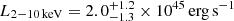 $ L_{2-10\,\mathrm{keV}}=2.0^{+1.2}_{-1.3}\times10^{45}\,\mathrm{erg\,s^{-1}} $