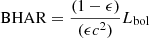 $ \mathrm{BHAR}=\frac{(1-\epsilon)}{(\epsilon c^2)}L_{\mathrm{bol}} $