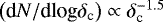 $\left(\textrm{d}N/\textrm{d}\textrm{log}\delta_{\textrm{c}}\right) \propto \delta_{\textrm{c}}^{-1.5}$