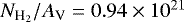 $N_{\textrm{H}_{2}}/{A_{\textrm{V}}} = 0.94\times 10^{21}$