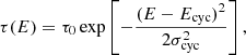 $$ \begin{aligned} \tau (E) = \tau _0\exp \left[-\frac{(E-E_{\rm cyc})^2}{2\sigma _{\rm cyc}^2}\right], \end{aligned} $$