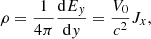 $$ \begin{aligned} \rho =\frac{1}{4\pi }\frac{\mathrm{d}E_{ y}}{\mathrm{d}{ y}}=\frac{V_0}{c^2}J_{x}, \end{aligned} $$