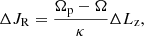 $$ \begin{aligned} \Delta J_\mathrm{R} = \frac{\Omega _\mathrm{p} -\Omega }{\kappa }\Delta L_\mathrm{z} , \end{aligned} $$