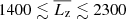 $ 1400 \lesssim \overline{L_{\mathrm{z}}} \lesssim 2300 $
