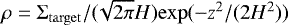 $\rho=\Sigma_{\mathrm{target}}/(\!\sqrt{2\pi}H)\mathrm{exp}(-z^{2}/(2H^{2}))$