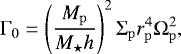 \begin{equation*} \Gamma_{0} = \left(\frac{M_{\mathrm{p}}}{M_{\star}h} \right)^{2}\Sigma_{\mathrm{p}}r_{\mathrm{p}}^{4}\Omega_{\mathrm{p}}^{2},\end{equation*}