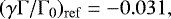 $(\gamma\Gamma/\Gamma_{0})_{\mathrm{ref}}=-0.031,$