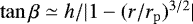 $\tan\beta\simeq h/|1-(r/r_{\mathrm{p}})^{3/2}|$