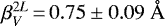 $\beta_V^{2L}\,{=}\,0.75\pm0.09\ \AA\,$